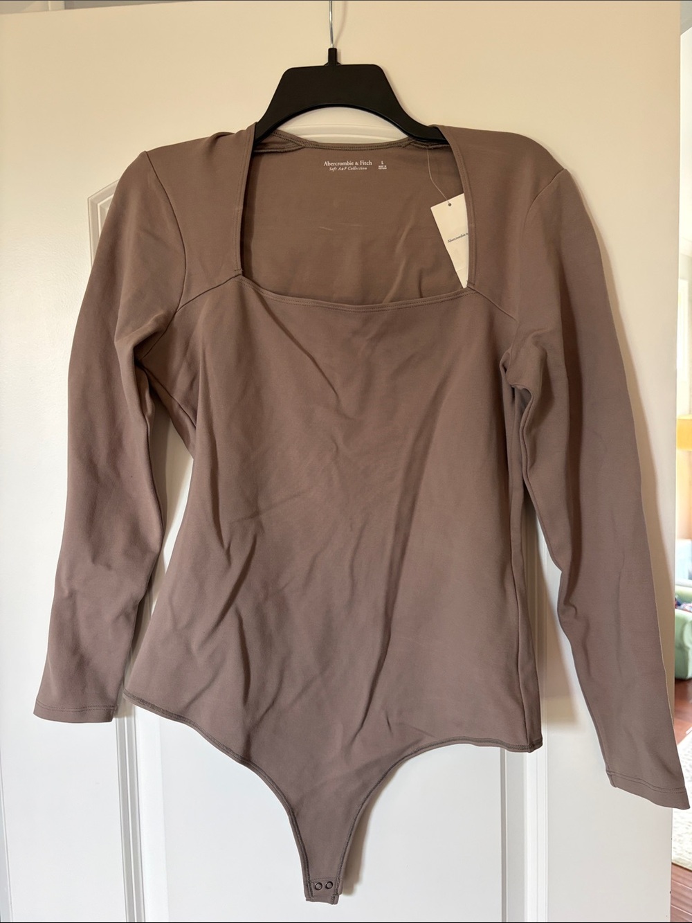 Abercrombie & Fitch Long Sleeve Square Neck Bodysuit - Taupe